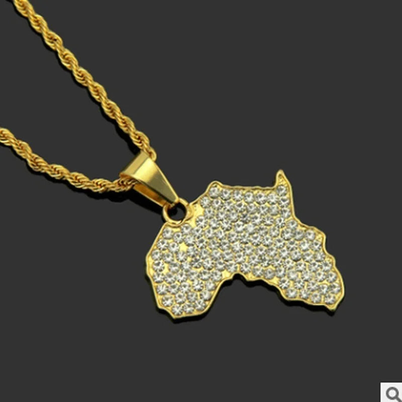 Personality Africa Map Pendant Necklace for Women Men Gold Color High Quality Metal Ethiopian Jewelry