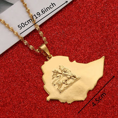 Ethiopian Gold Color Lion Pendant Necklace for Women Lion of Judah Map Chain Jewelry