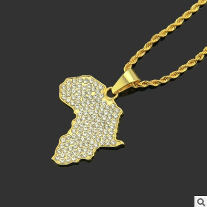 Personality Africa Map Pendant Necklace for Women Men Gold Color High Quality Metal Ethiopian Jewelry