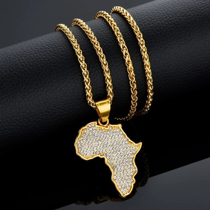 Personality Africa Map Pendant Necklace for Women Men Gold Color High Quality Metal Ethiopian Jewelry