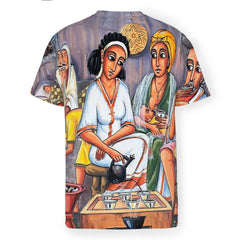 Ethiopian Painting Art Coffee Ceremony Polyester TShirts  Male Style Tops Thin T Shirt Round Neck