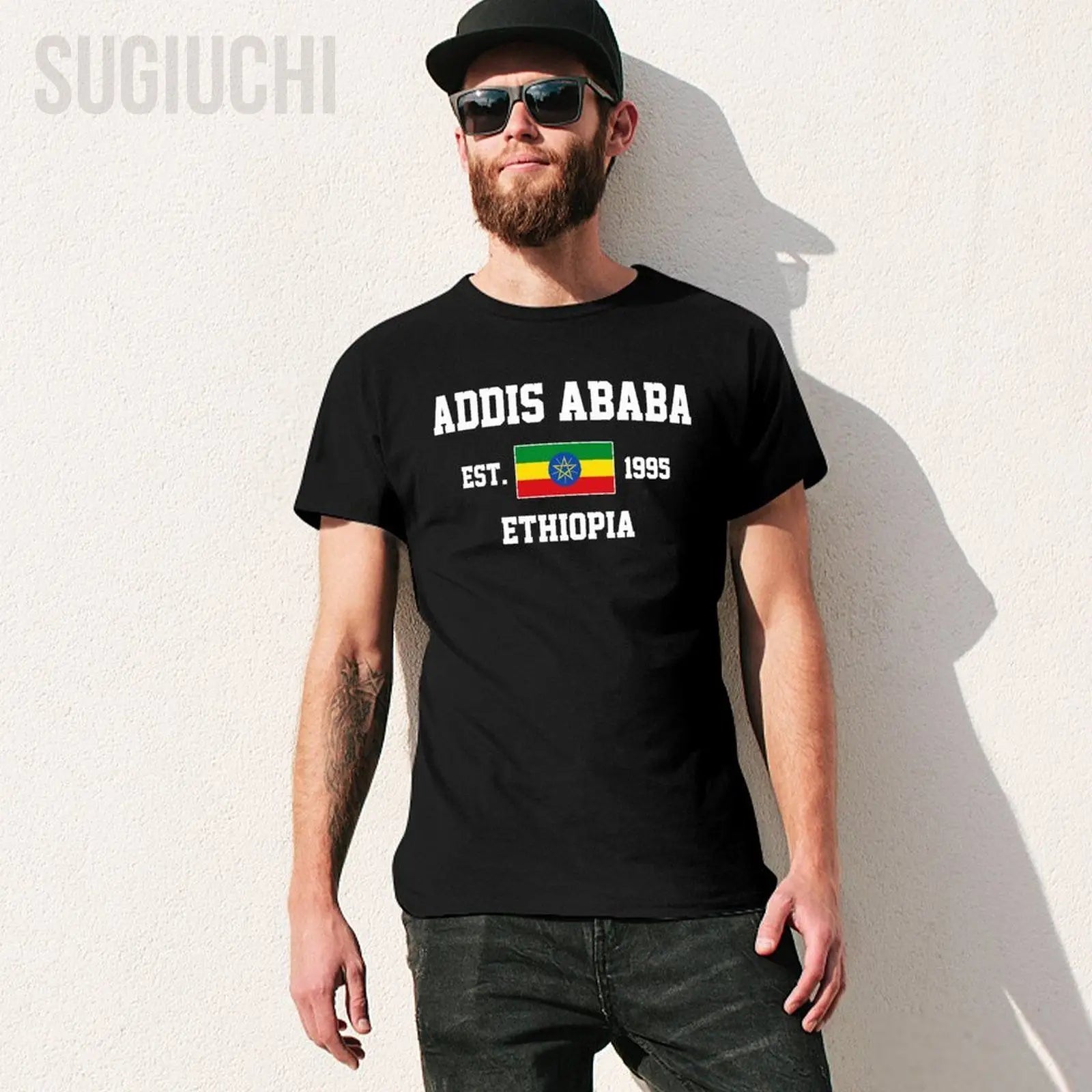 Patriotic Flag Ethiopia EST.1995 Addis Ababa Men Tshirt Tees T-Shirt O-neck T Shirts Women Boys Clothing 100% Cotton