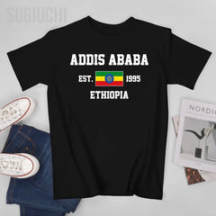 Patriotic Flag Ethiopia EST.1995 Addis Ababa Men Tshirt Tees T-Shirt O-neck T Shirts Women Boys Clothing 100% Cotton