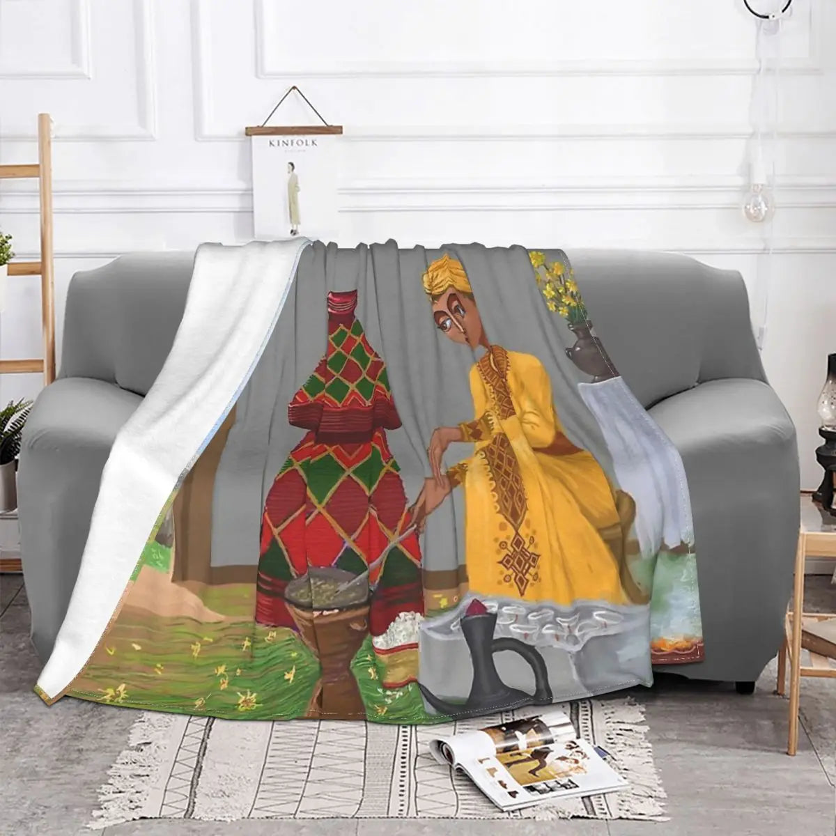 Ethiopian Painting Art Blankets Coral Fleece Plush Decoration Bedroom Bedding Couch Bedspread