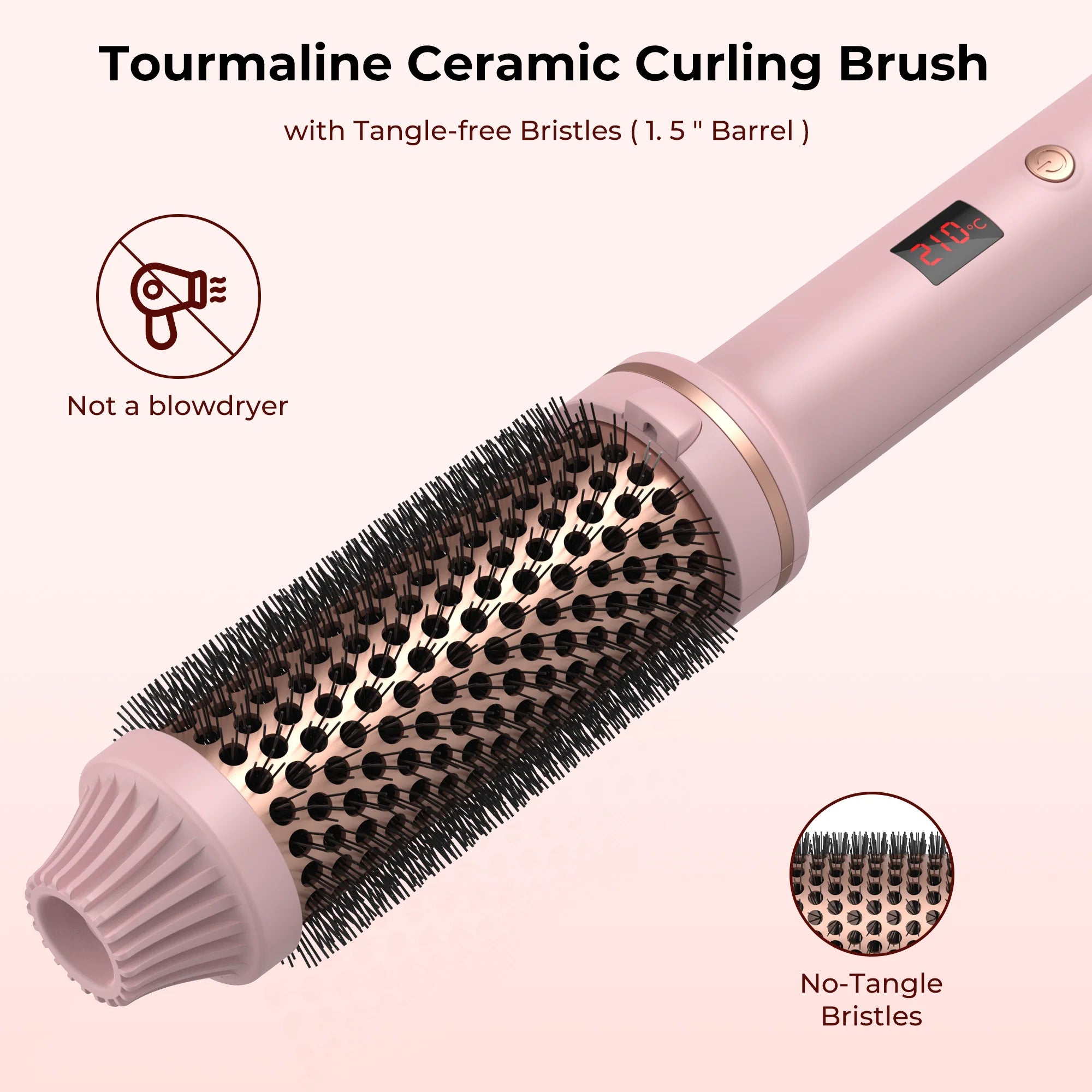 Heated Round Brush 1.5 Inch Thermal Brush Heating Curling Iron Brush Volumizing Brush Ceramic Curling Comb Travel Curling Iron