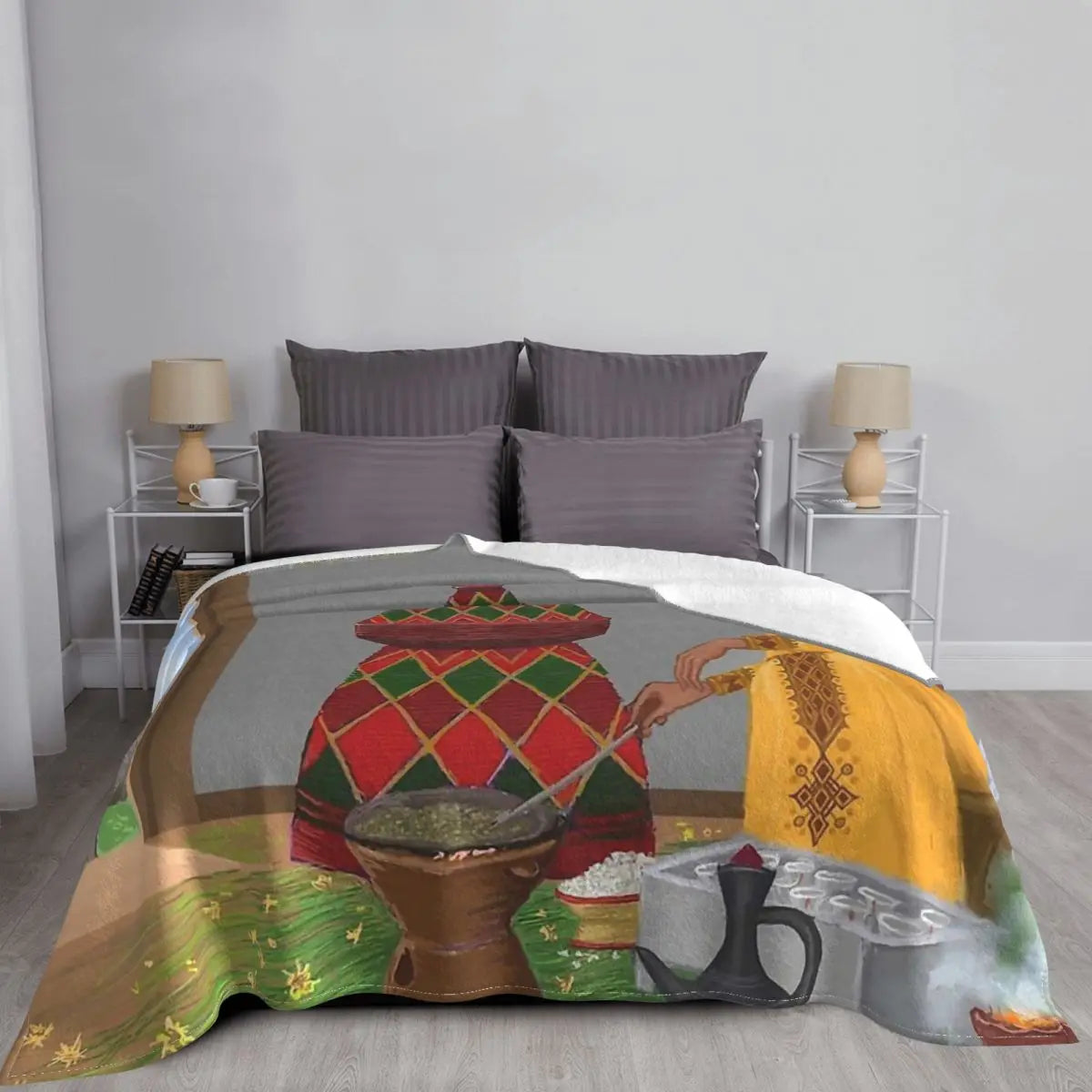 Ethiopian Painting Art Blankets Coral Fleece Plush Decoration Bedroom Bedding Couch Bedspread