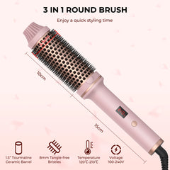 Heated Round Brush 1.5 Inch Thermal Brush Heating Curling Iron Brush Volumizing Brush Ceramic Curling Comb Travel Curling Iron