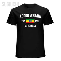 Patriotic Flag Ethiopia EST.1995 Addis Ababa Men Tshirt Tees T-Shirt O-neck T Shirts Women Boys Clothing 100% Cotton